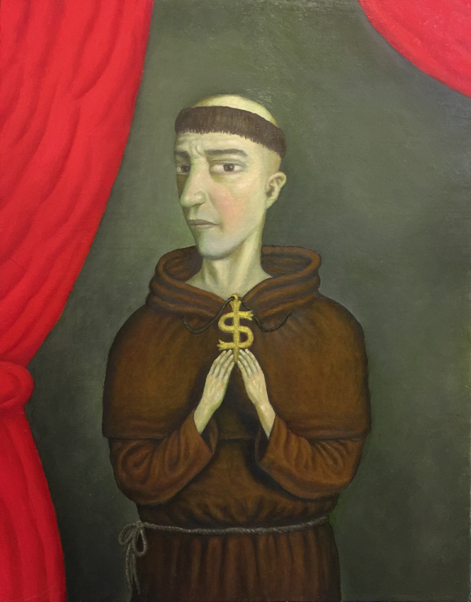 Monk with dollar cross.